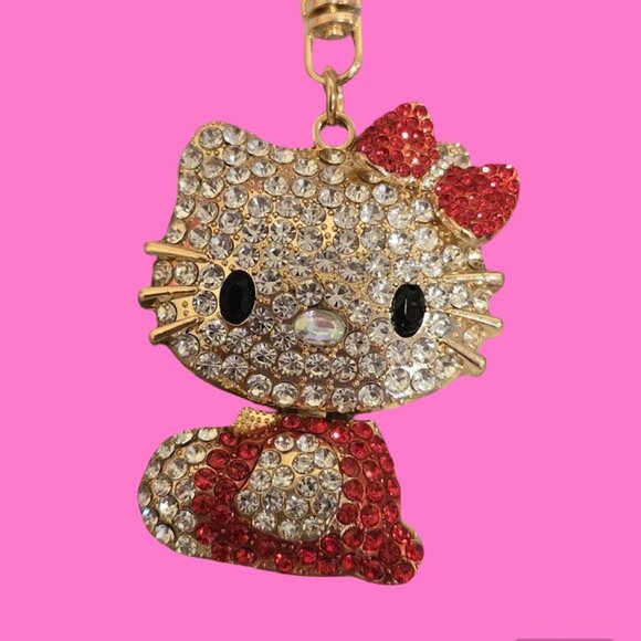 RED HELLO KITTY RHINESTONE KEYRING/CLIP - Picture 2 of 3